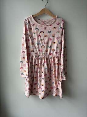 Cat and Jack Skater Long sleeve Peach Rainbow Print Dress Size Medium 7/8